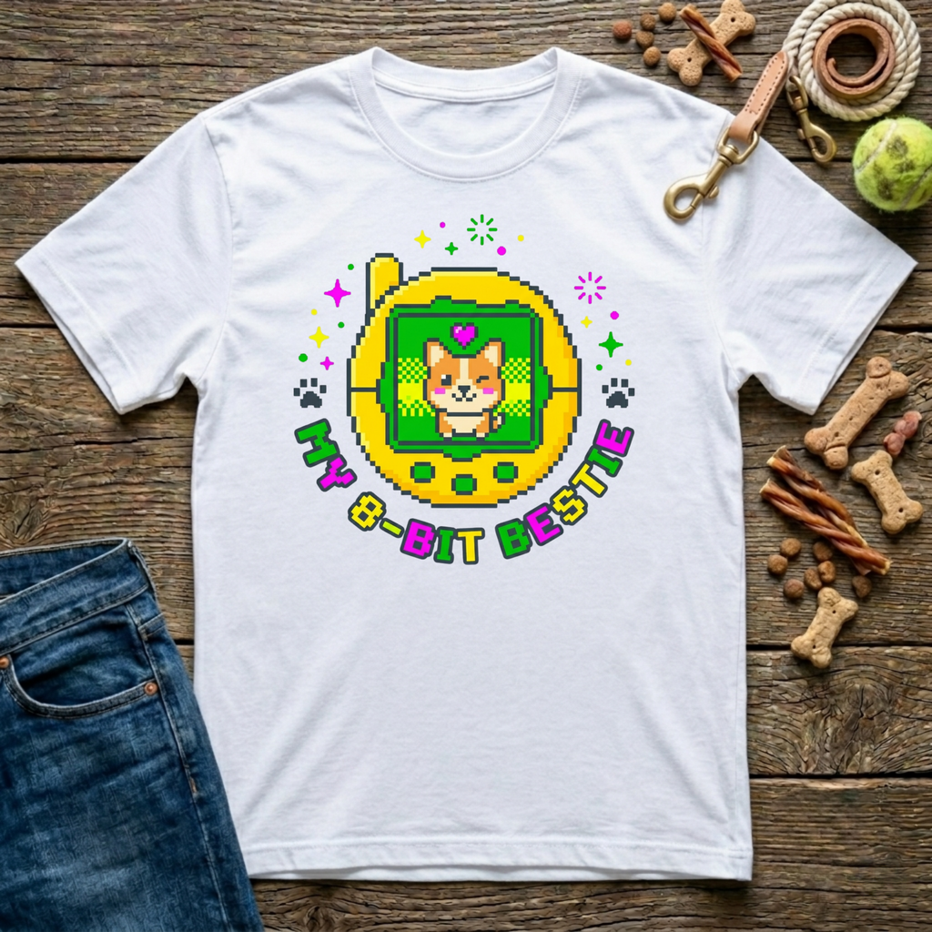 My 8-Bit Bestie retro corgi dog t-shirt in white — Paws & Reflect Shop 