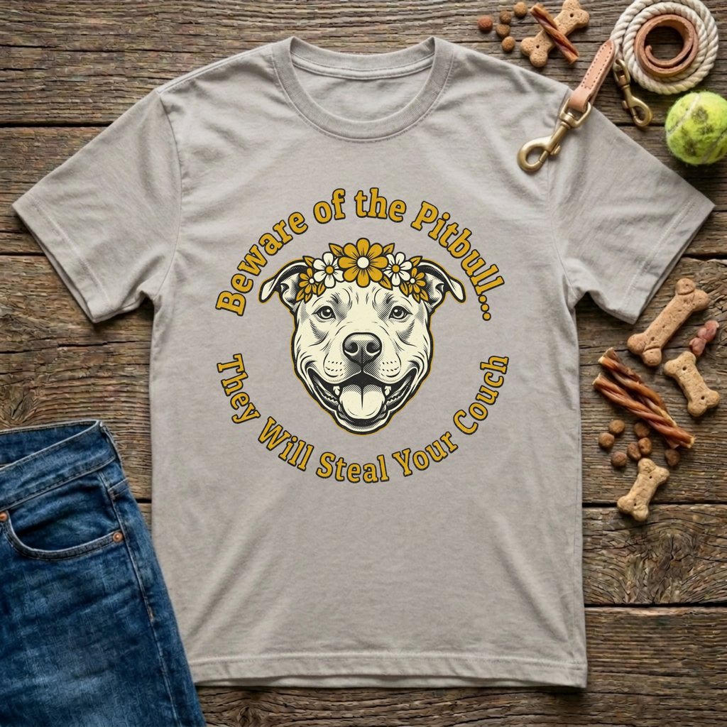 Beware of the Pitbull in Ice Grey funny pitbull lover tee - Paws & Reflect Shop