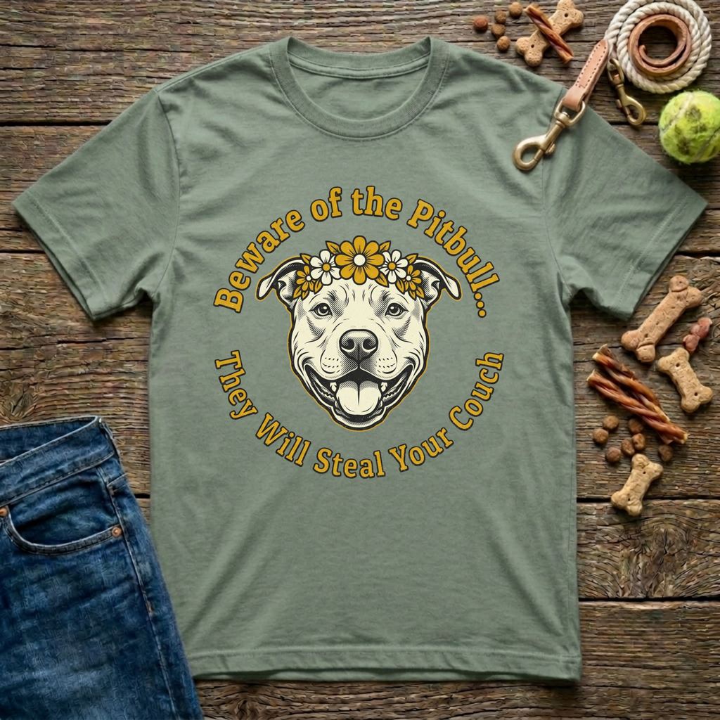 Beware of the Pitbull in Military Green funny pitbull lover tee - Paws & Reflect Shop