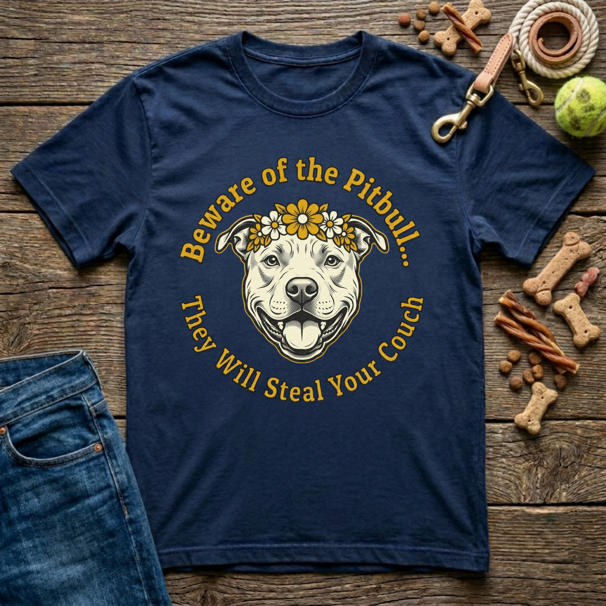 Beware of the Pitbull in Navy funny pitbull lover tee - Paws & Reflect Shop