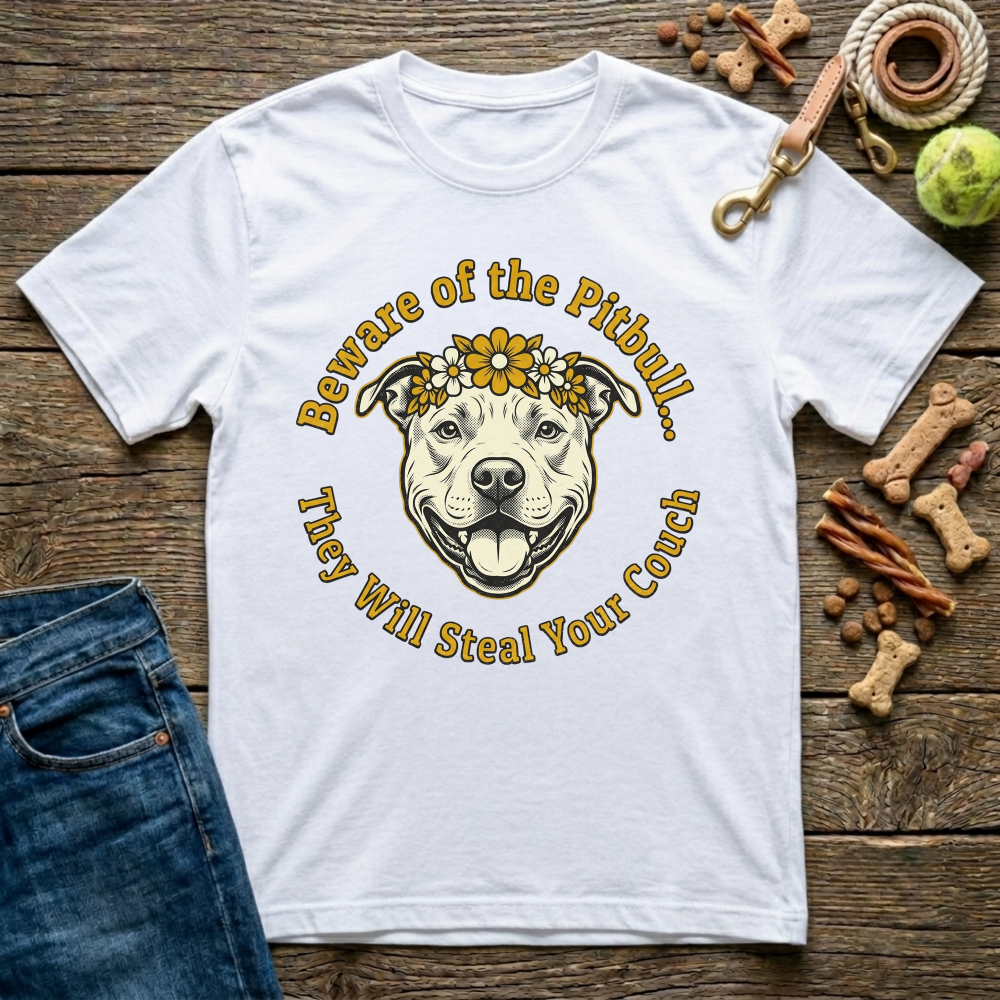 Beware of the Pitbull in White funny pitbull lover tee - Paws & Reflect Shop