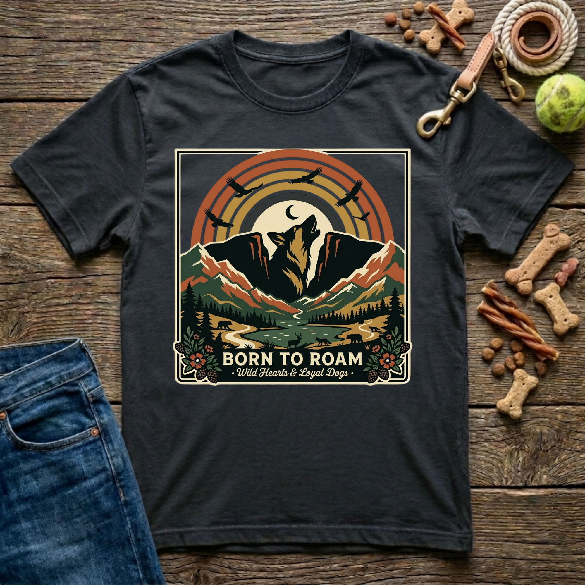 Born to Roam in Black adventure dog mom t-shirt - Paws & Reflect Shop