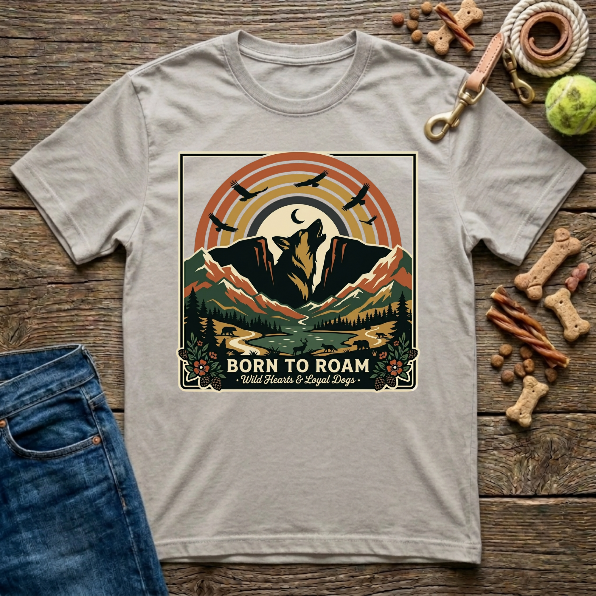 Born to Roam in Ice Grey adventure dog mom t-shirt - Paws & Reflect Shop