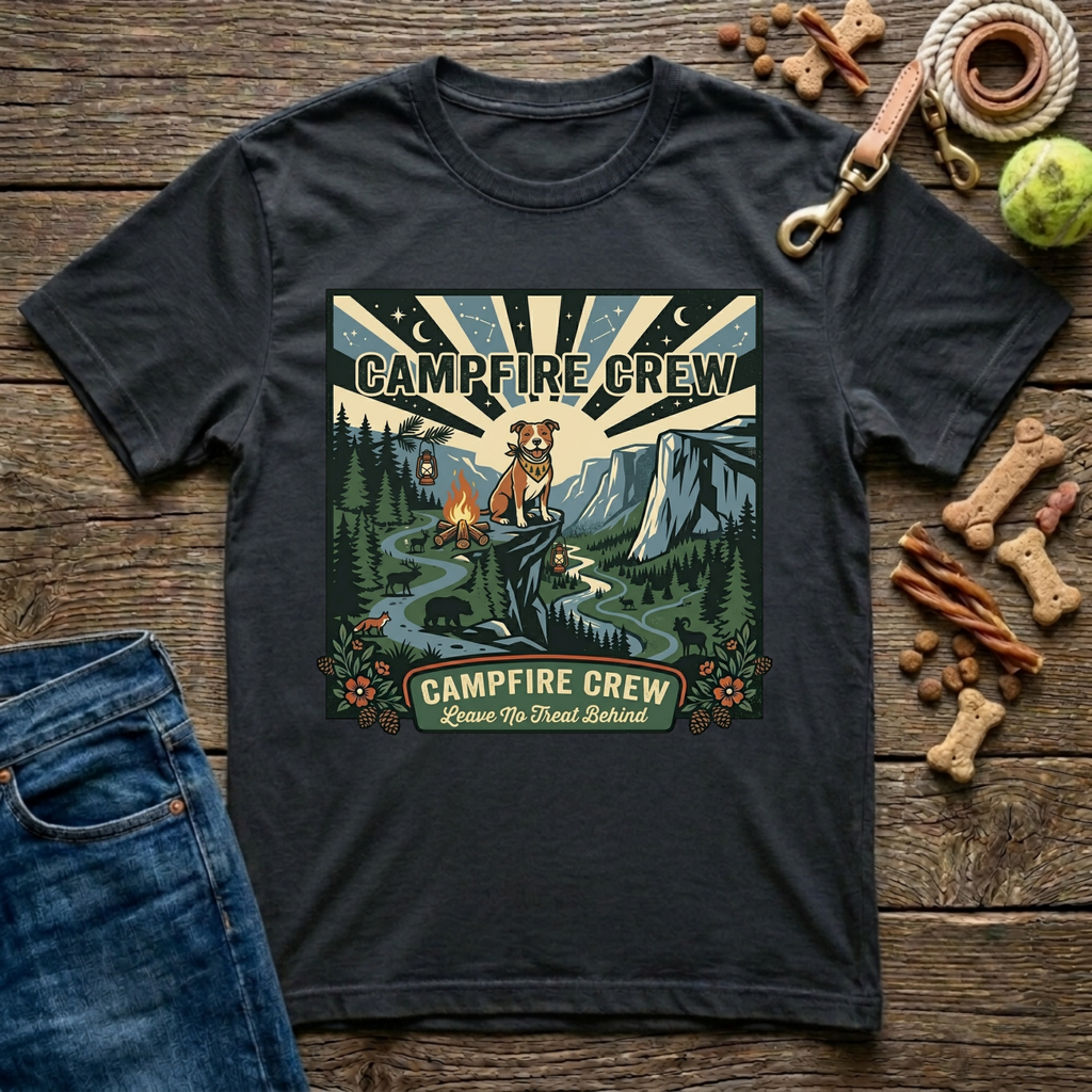 Campfire Crew in Black outdoor dog lover t-shirt - Paws & Reflect Shop