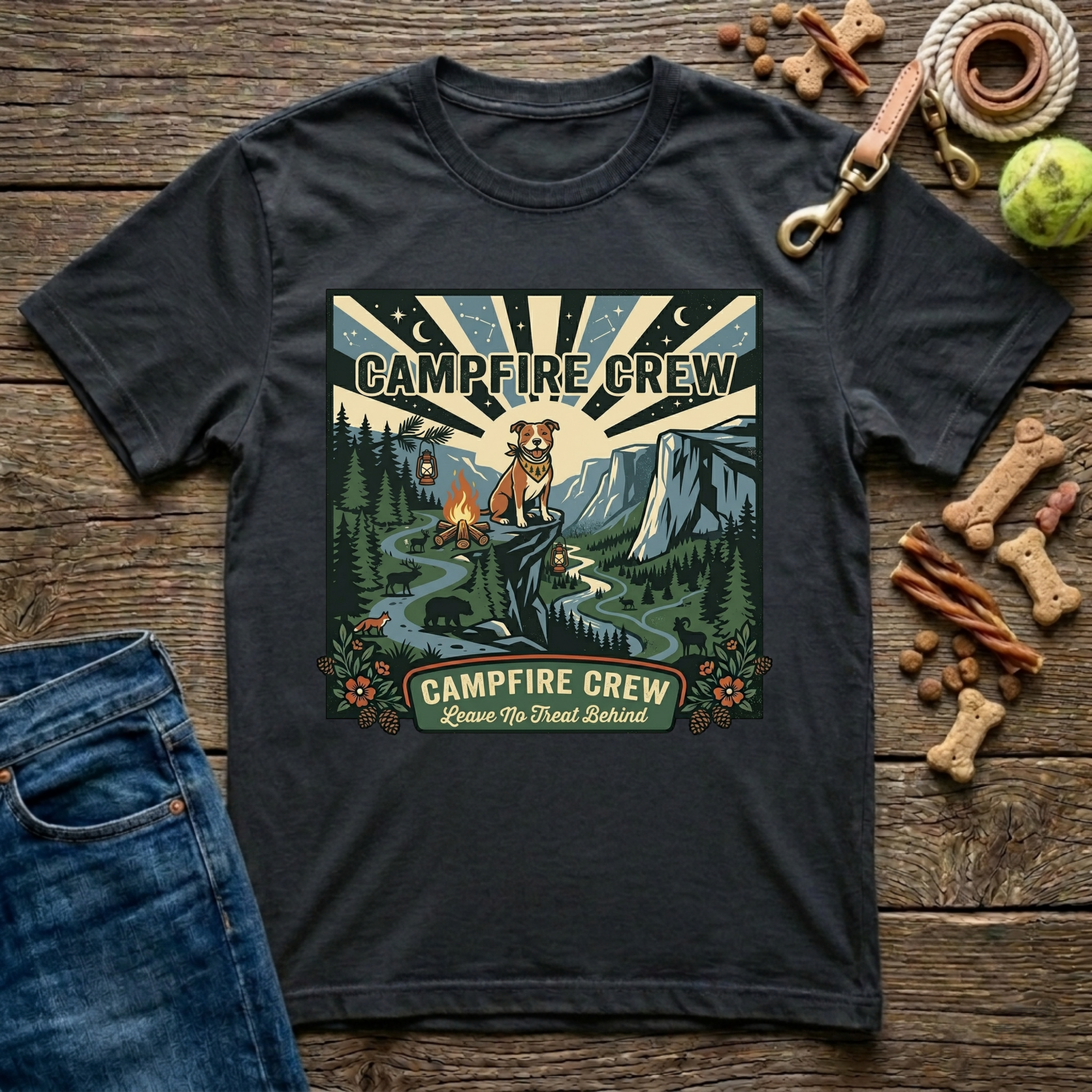 Campfire Crew in Black outdoor dog lover t-shirt - Paws & Reflect Shop