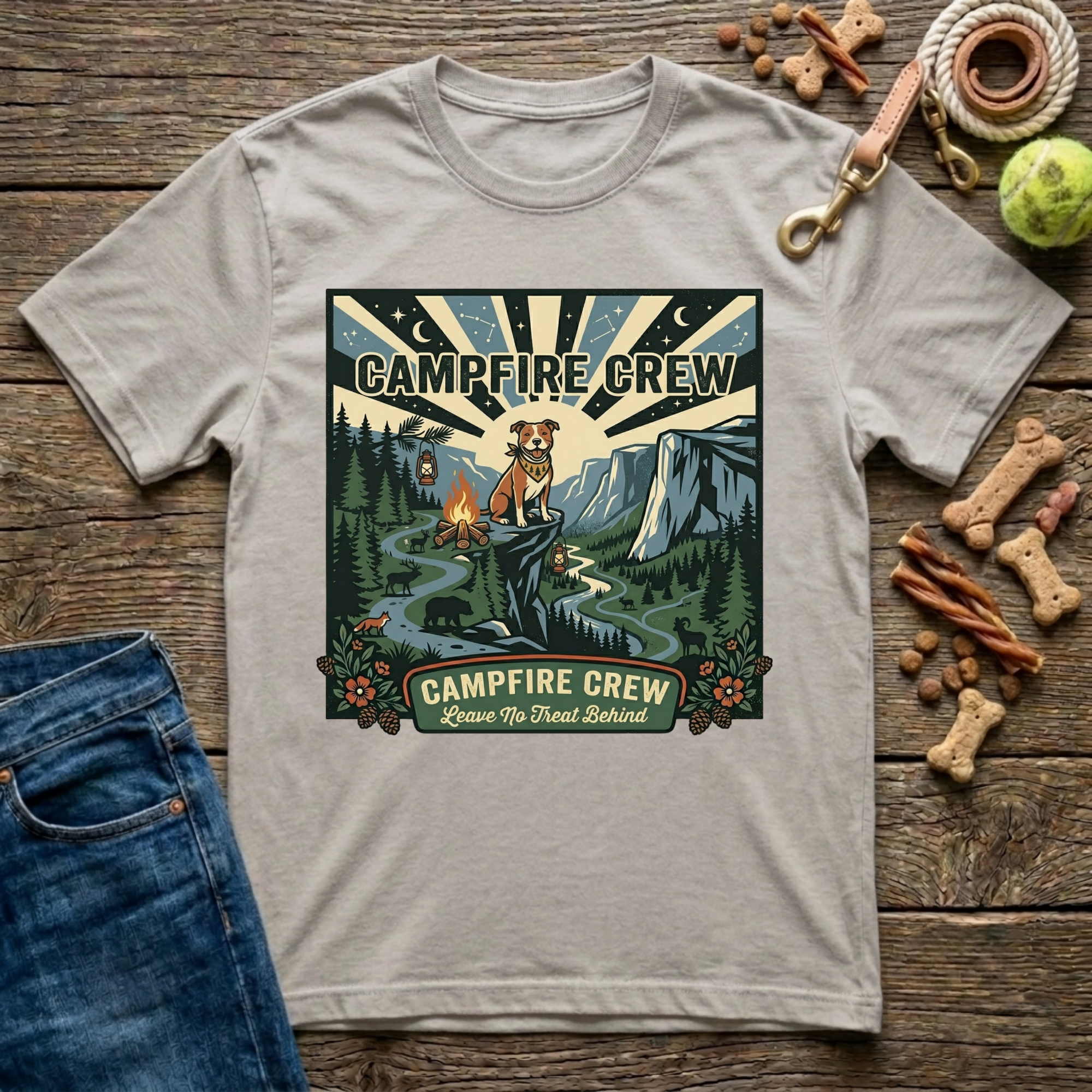 Campfire Crew in Ice Grey outdoor dog lover t-shirt - Paws & Reflect Shop