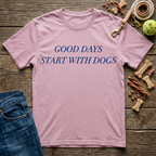 Good Days Start With Dogs graphic tee in light pink — Paws & Reflect