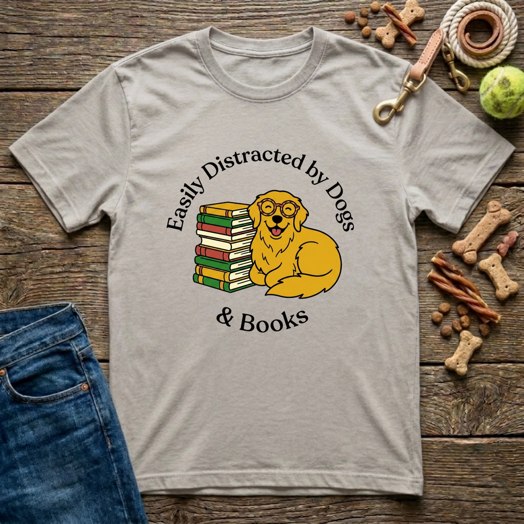 Easily Distracted by Dogs & Books T-Shirt