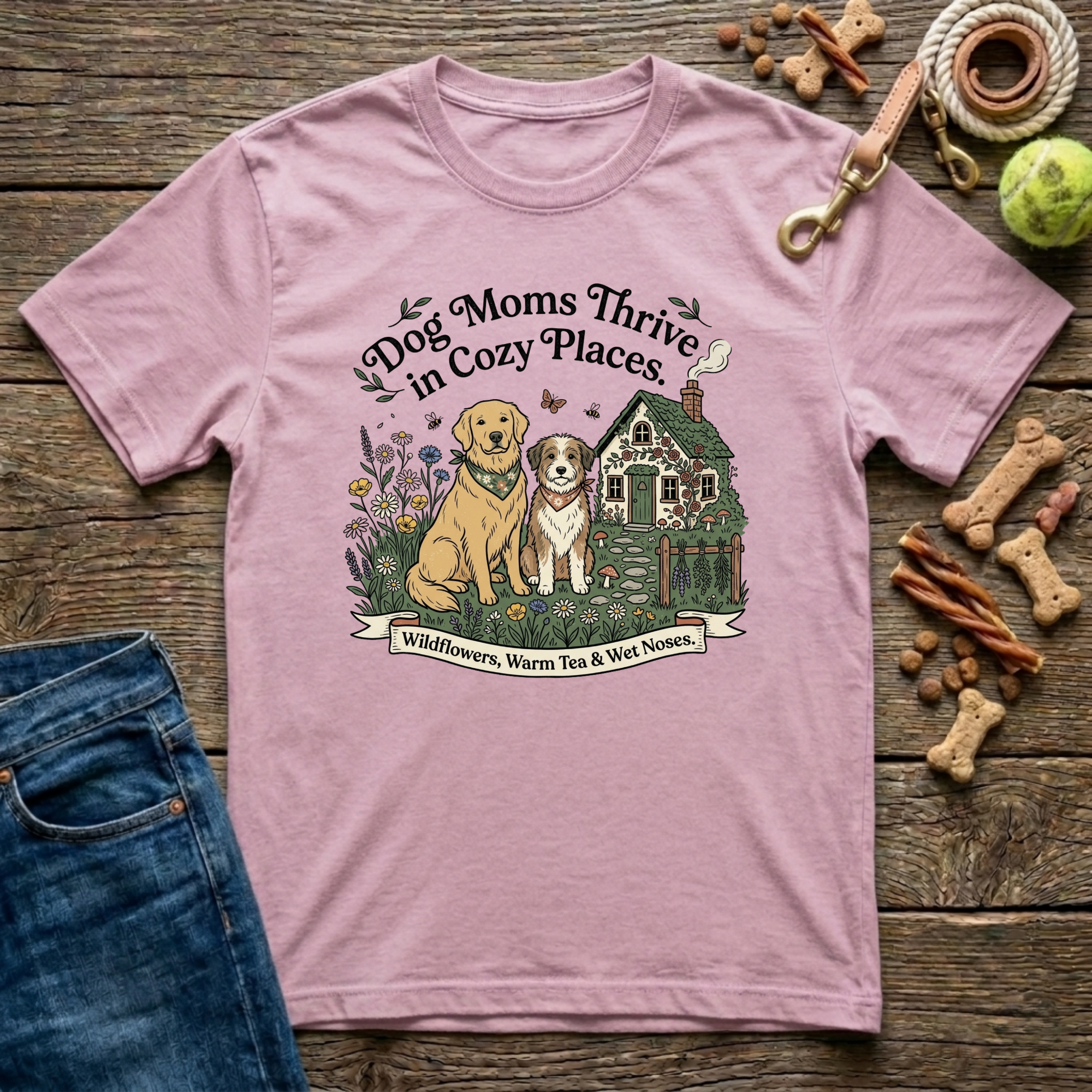 Dog Moms Thrive in Cozy Places T-Shirt