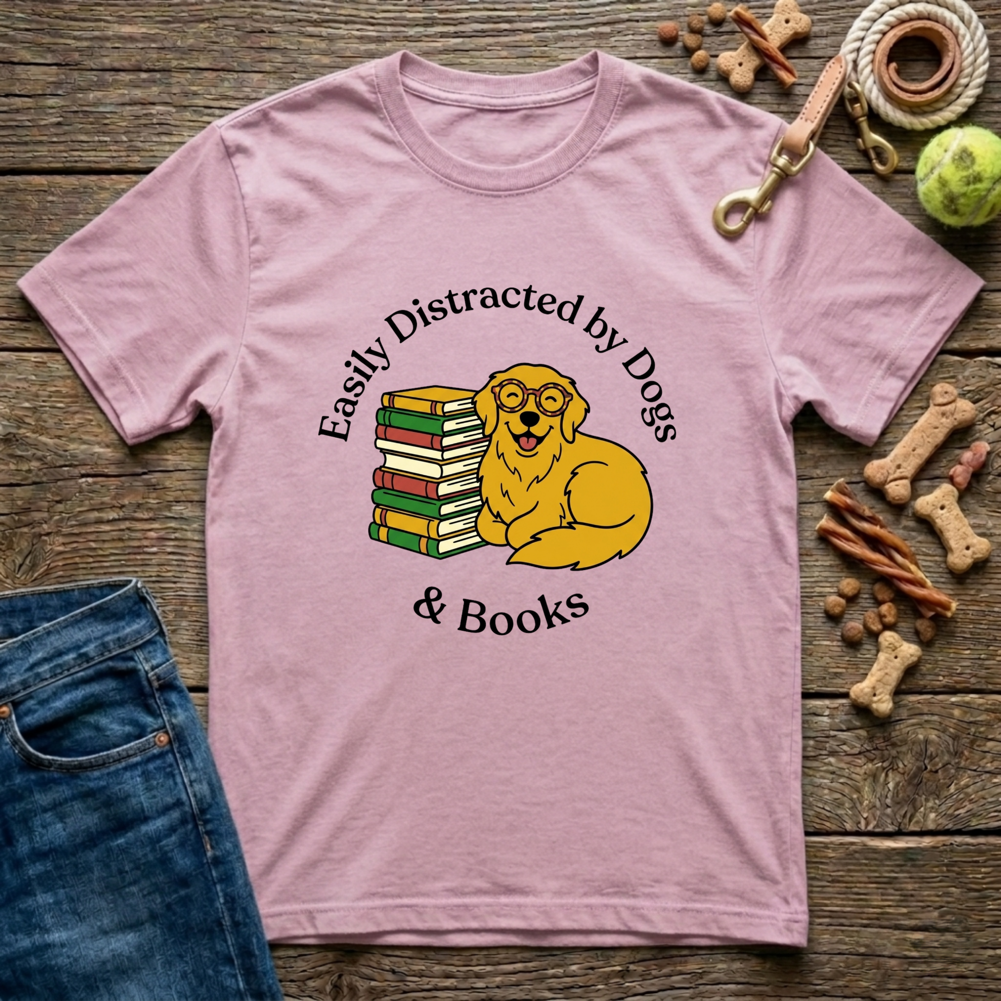 Easily Distracted by Dogs & Books T-Shirt