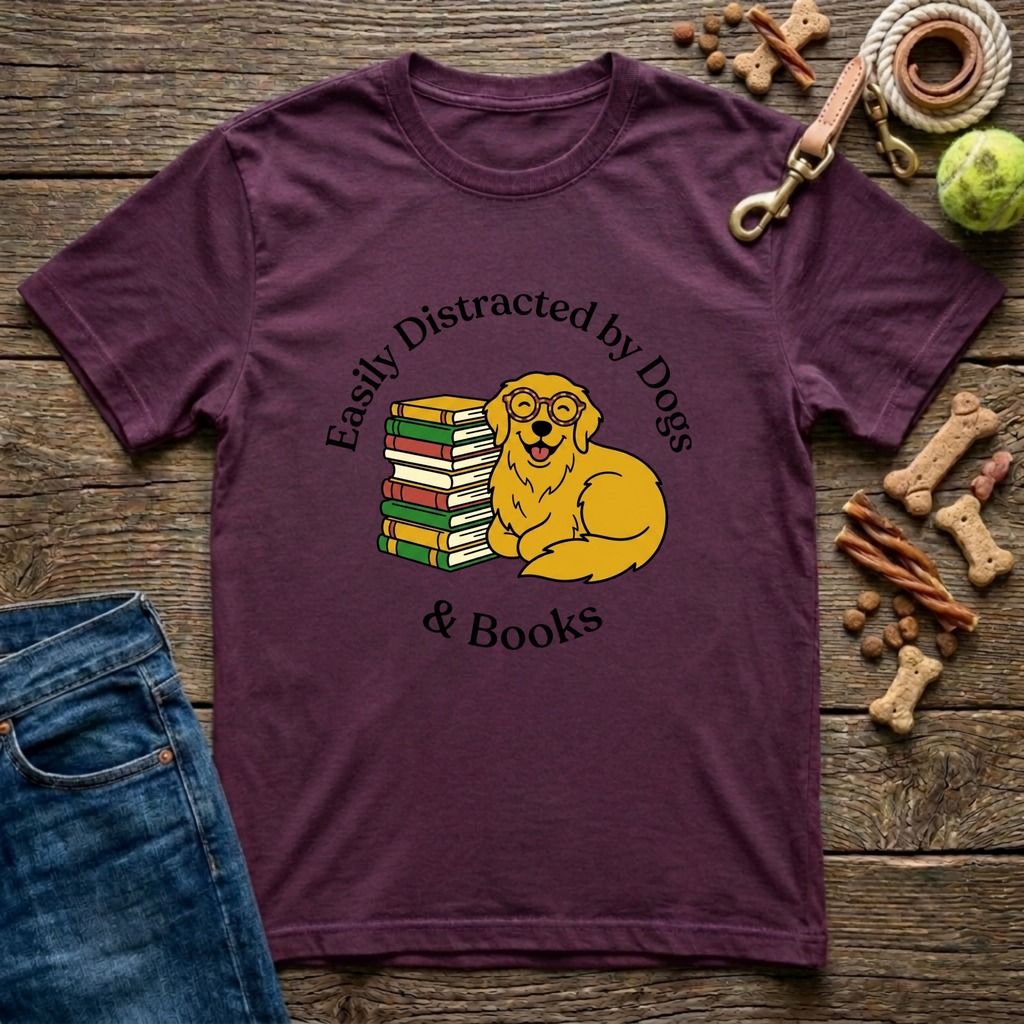 Easily Distracted by Dogs & Books T-Shirt