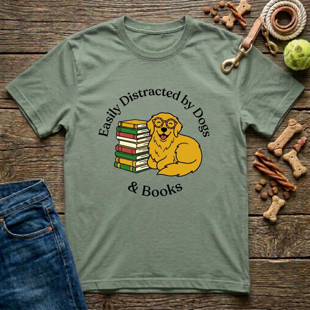 Easily Distracted by Dogs & Books T-Shirt