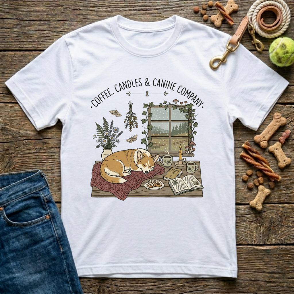 Coffee, Candles, & Canines T-Shirt