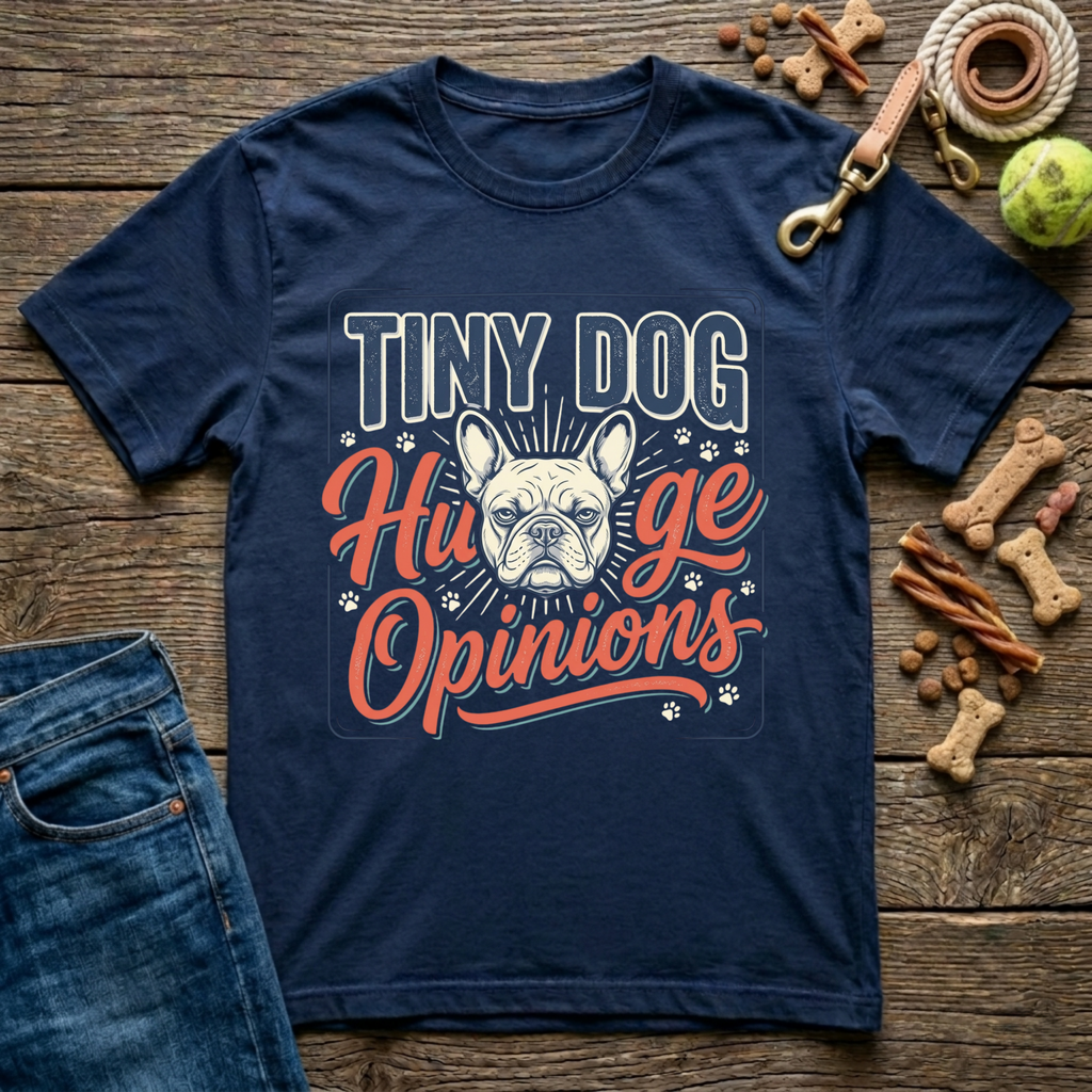 Tiny Dog Huge Opinions Frenchie graphic tee in navy — Paws & Reflect