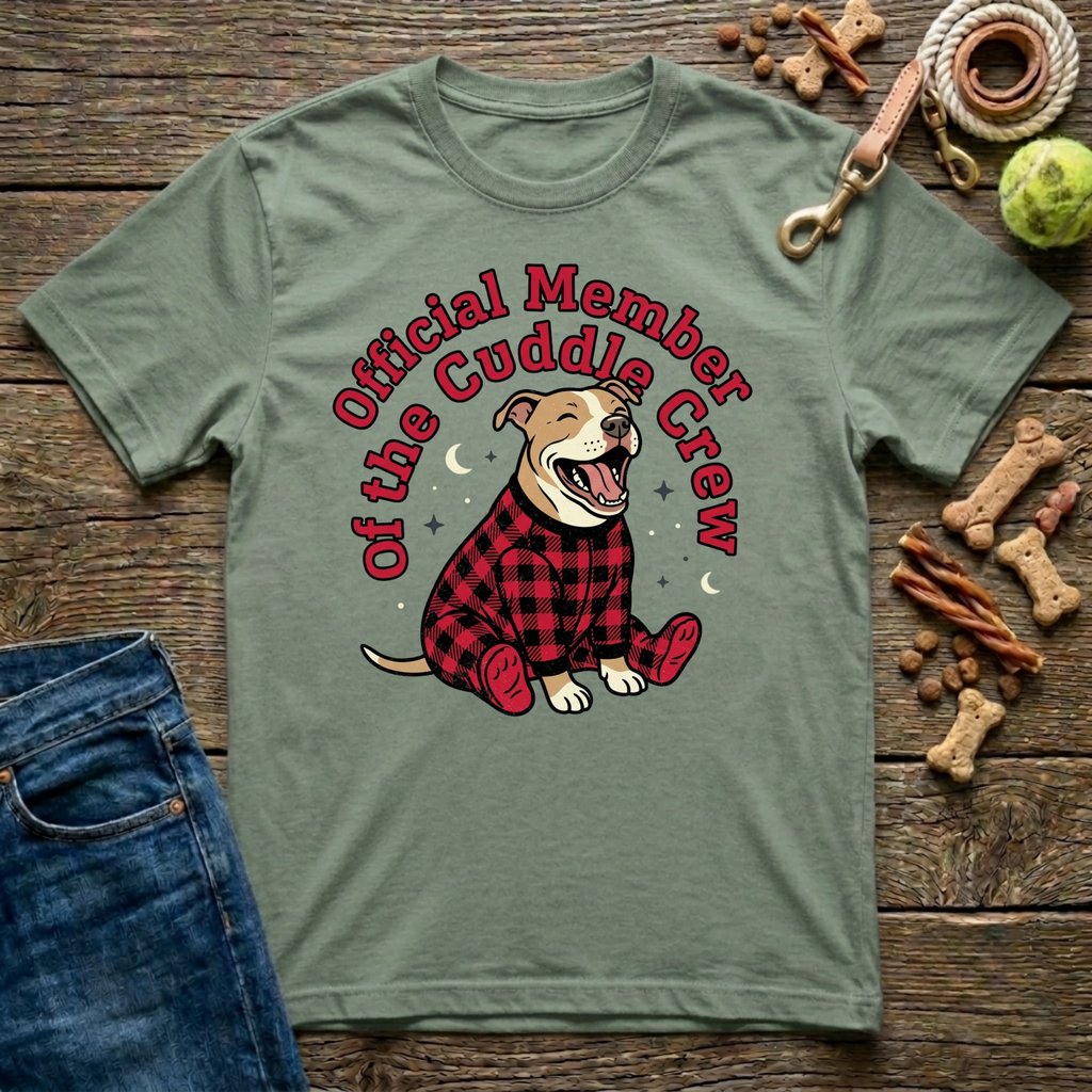 Official Member of the Cuddle Crew pitbull graphic tee in military green — Paws & Reflect