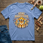 Stay Pawsitive Golden Retriever graphic tee in light blue — Paws & Reflect