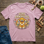 Stay Pawsitive Golden Retriever graphic tee in light pink — Paws & Reflect
