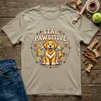 Stay Pawsitive Golden Retriever graphic tee in Sand — Paws & Reflect