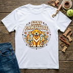 Stay Pawsitive Golden Retriever graphic tee in white — Paws & Reflect