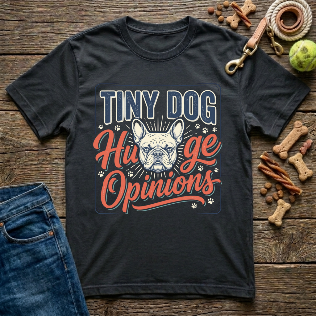 Tiny Dog Huge Opinions Frenchie graphic tee in black — Paws & Reflect"
