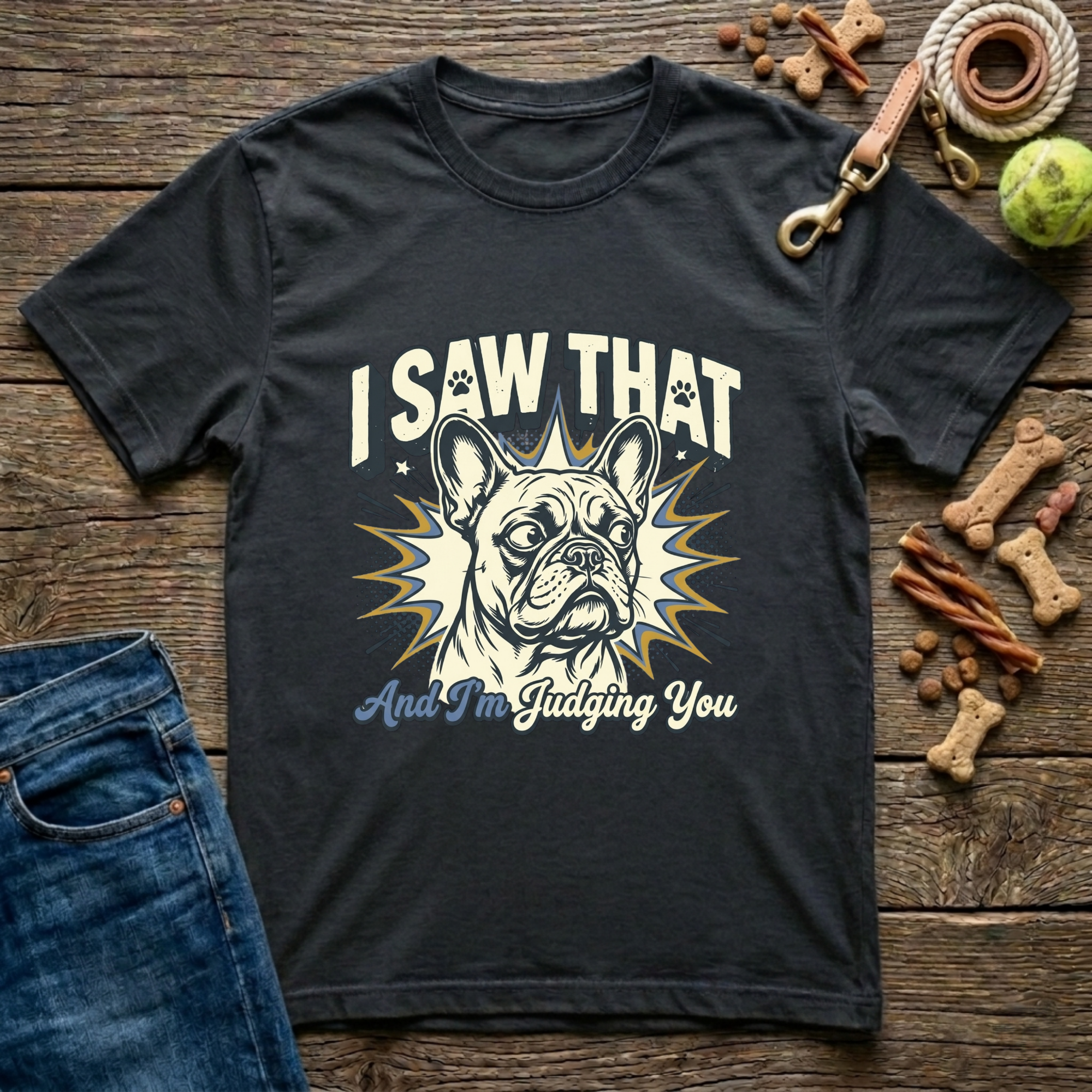 I Saw That And I'm Judging You Frenchie graphic tee in black — Paws & Reflect