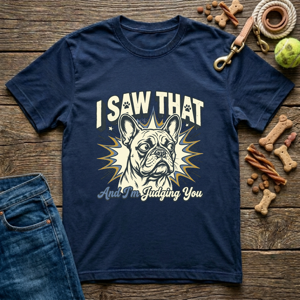 I Saw That And I'm Judging You Frenchie graphic tee in navy — Paws & Reflect