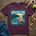 Lake Dog Club Fetch Swim Repeat Golden Retriever graphic tee in maroon — Paws & Reflect