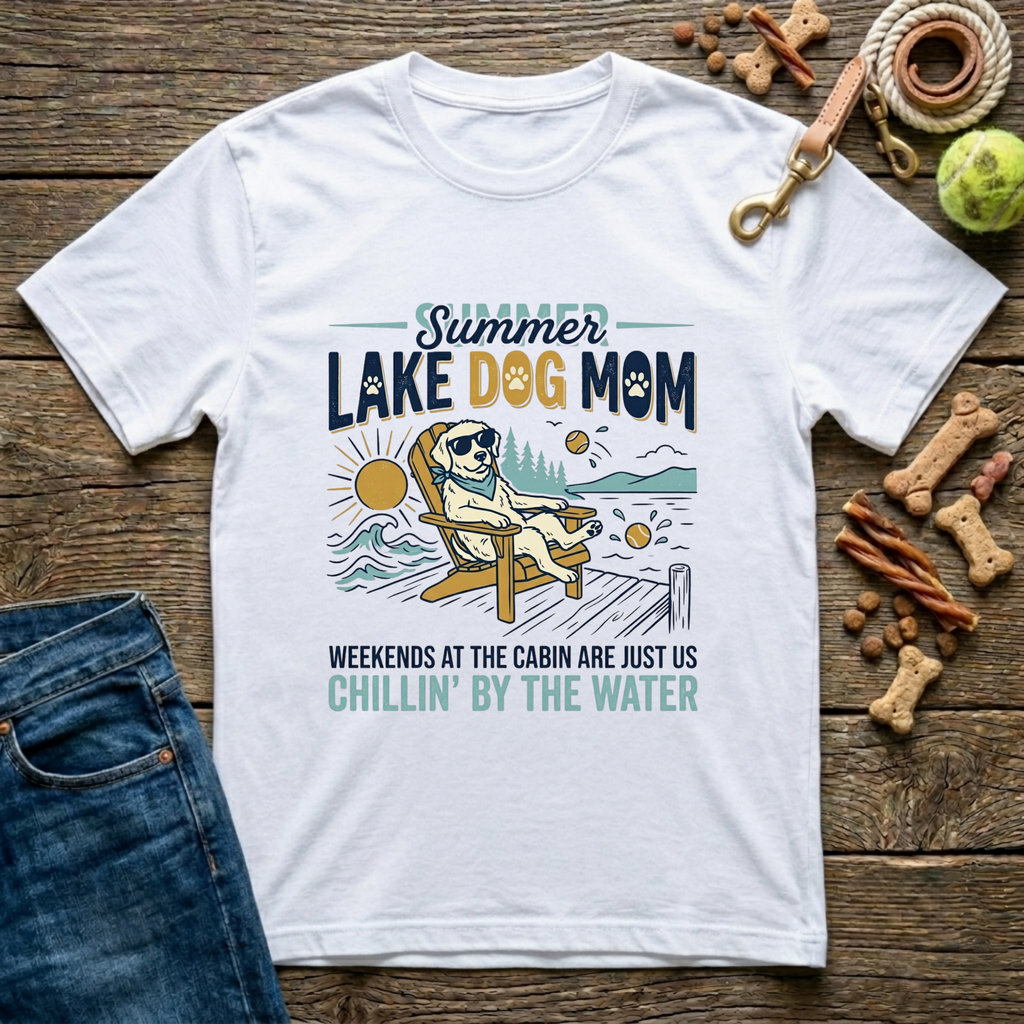 Summer Lake Dog Mom graphic tee in white — Paws & Reflect