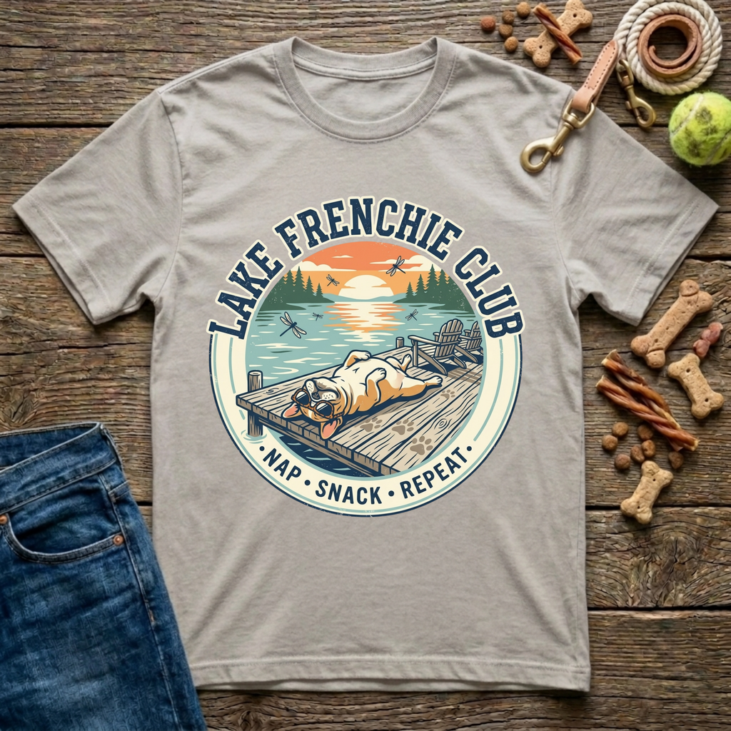 Lake Frenchie Club Nap Snack Repeat French Bulldog graphic tee in ice grey — Paws & Reflect