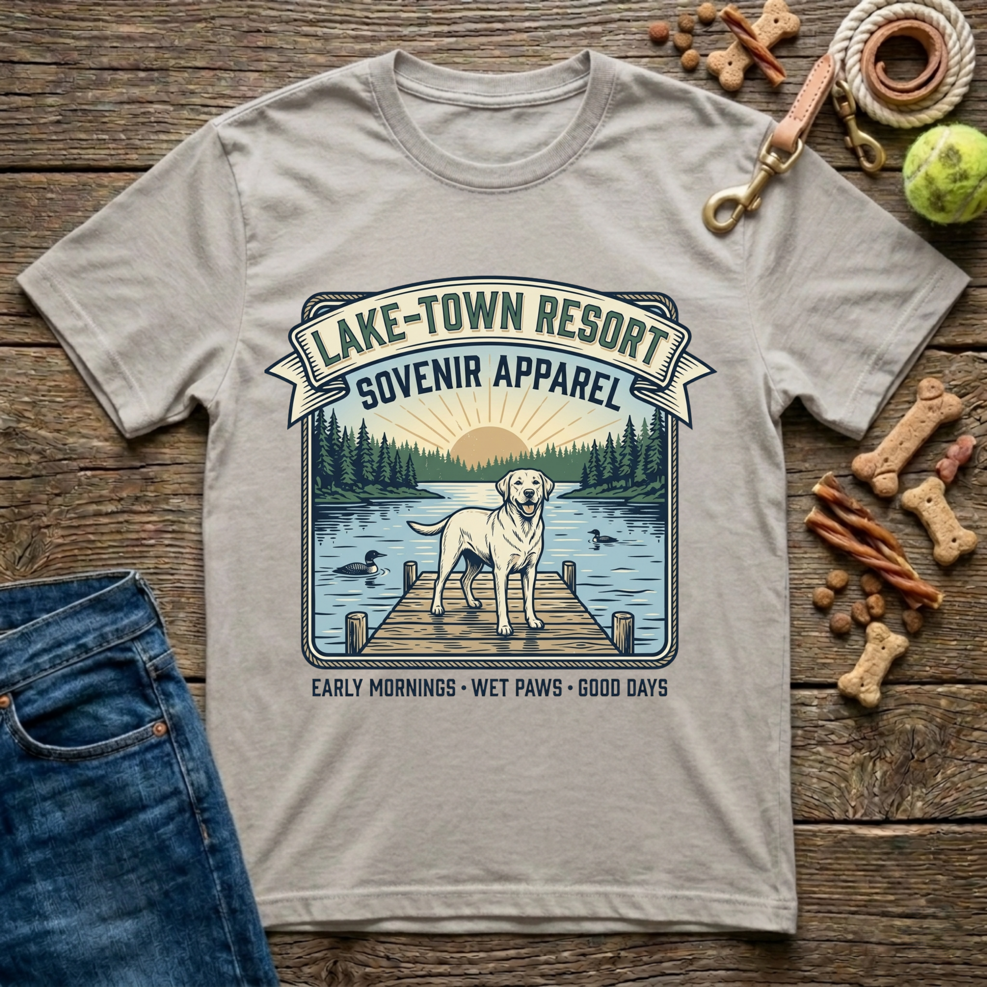 Lake Town Resort Souvenir Apparel Labrador graphic tee in ice grey — Paws & Reflect