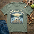 Lake Town Resort Souvenir Apparel Labrador graphic tee in military green — Paws & Reflect