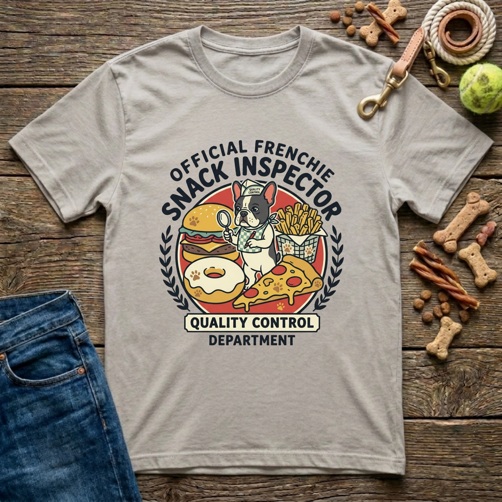 Official Frenchie Snack Inspector Quality Control Department graphic tee in ice grey — Paws & Reflect