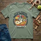 Official Frenchie Snack Inspector Quality Control Department graphic tee in military green — Paws & Reflect