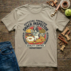 Official Frenchie Snack Inspector Quality Control Department graphic tee in sand — Paws & Reflect
