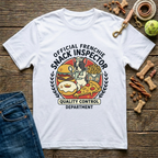Official Frenchie Snack Inspector Quality Control Department graphic tee in white — Paws & Reflect