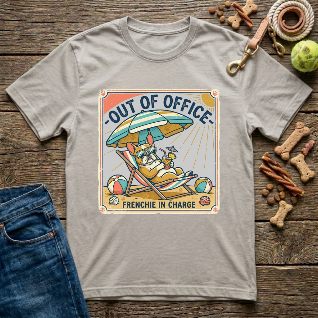 Out of Office Frenchie in Charge French Bulldog graphic tee in ice grey— Paws & Reflect