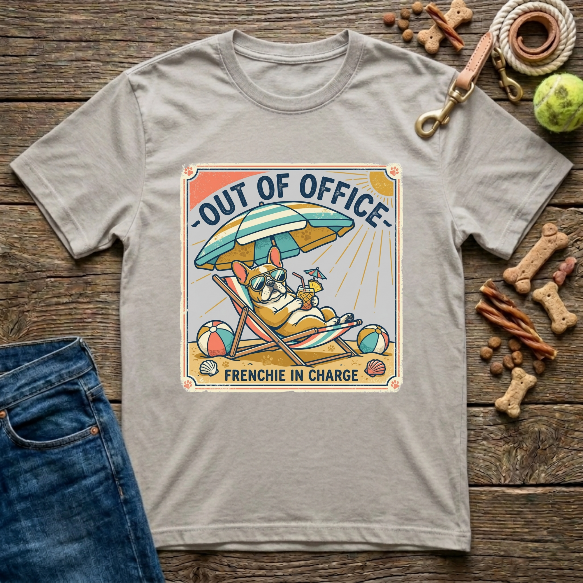 Out of Office Frenchie in Charge French Bulldog graphic tee in ice grey— Paws & Reflect