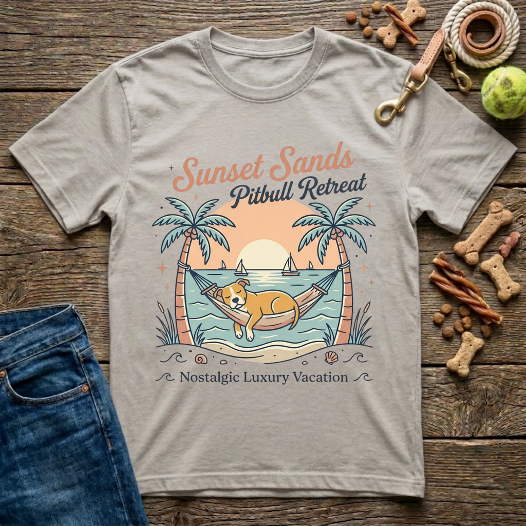 Sunset Sands Pitbull Retreat graphic tee in ice grey — Paws & Reflect
